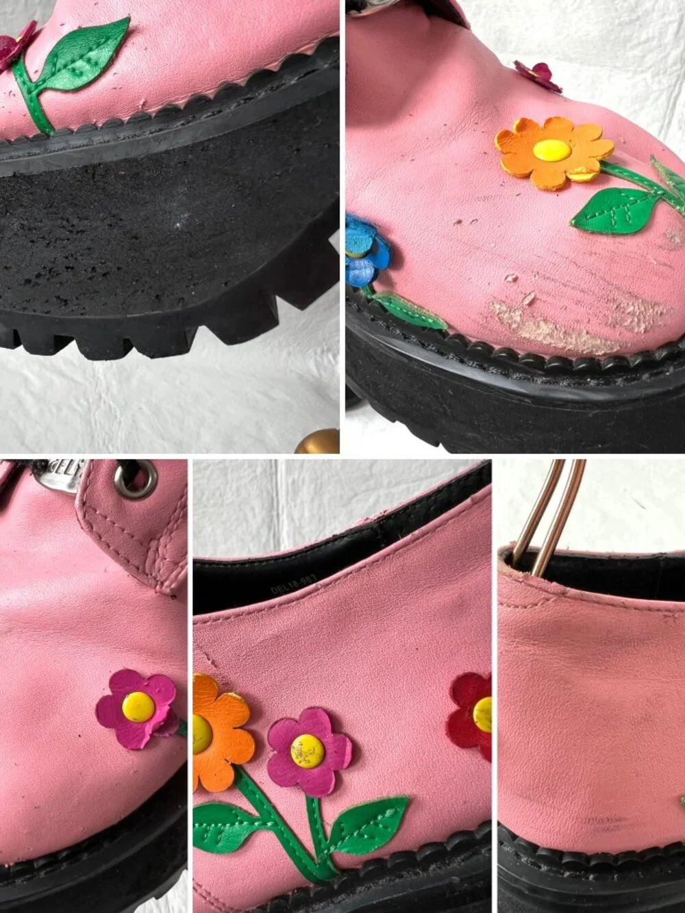 Delias Dolls Kill Pink Flower Platform Oxford Shoes womens size 10 block heel